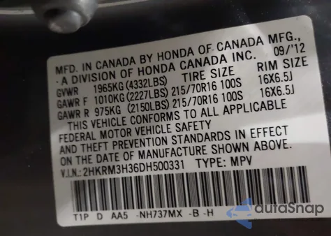 2013 Honda Cr-V Lx z USA, uszkodzony, nr VIN 2HKRM3H36DH500331